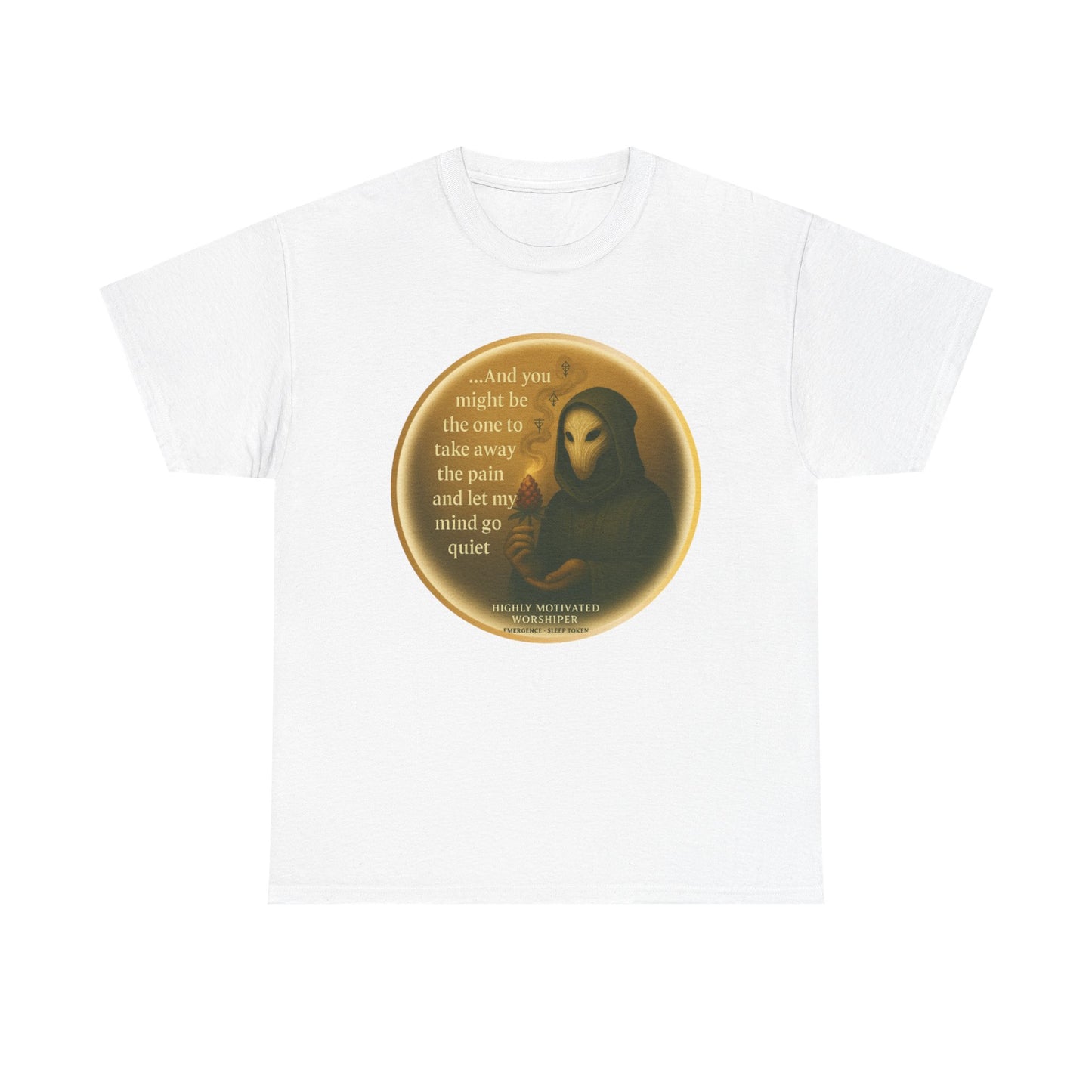 Highly Motivated Worshiper “Emergence” Tee – Sleep Token-Inspired Cannabis Art Tshirt