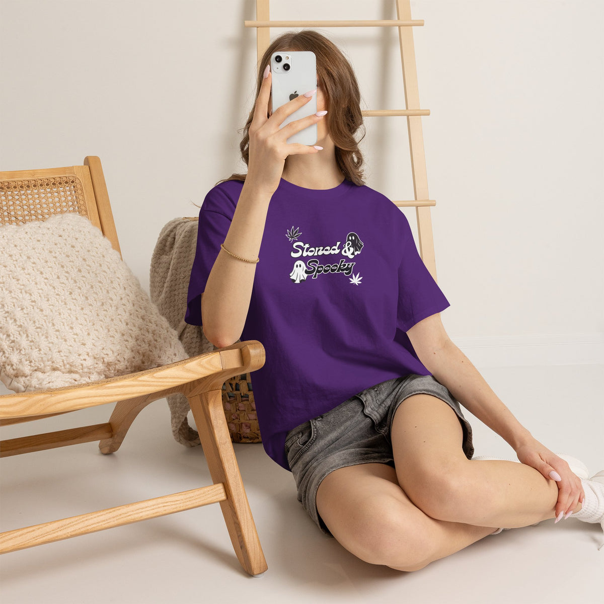 "Stoned & Spooky" Halloween T-Shirt | Retro Ghost Graphic Tee | Funny Spooky Season Shirt | Unisex Fall Streetwear | Highly Motivated Designs