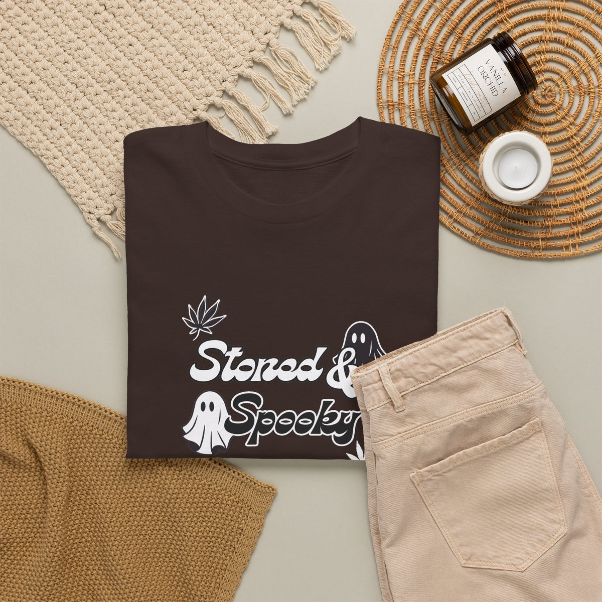 "Stoned & Spooky" Halloween T-Shirt | Retro Ghost Graphic Tee | Funny Spooky Season Shirt | Unisex Fall Streetwear | Highly Motivated Designs