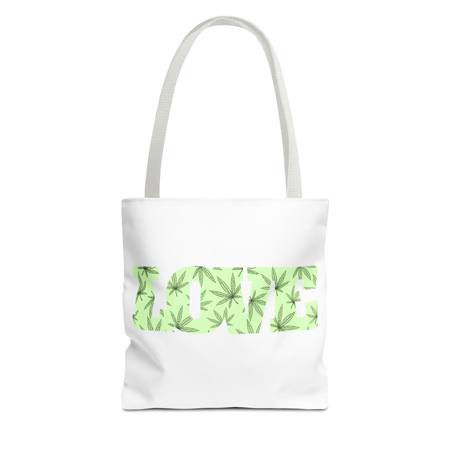 Green Love Tote Bag with Cannabis Leaf Design