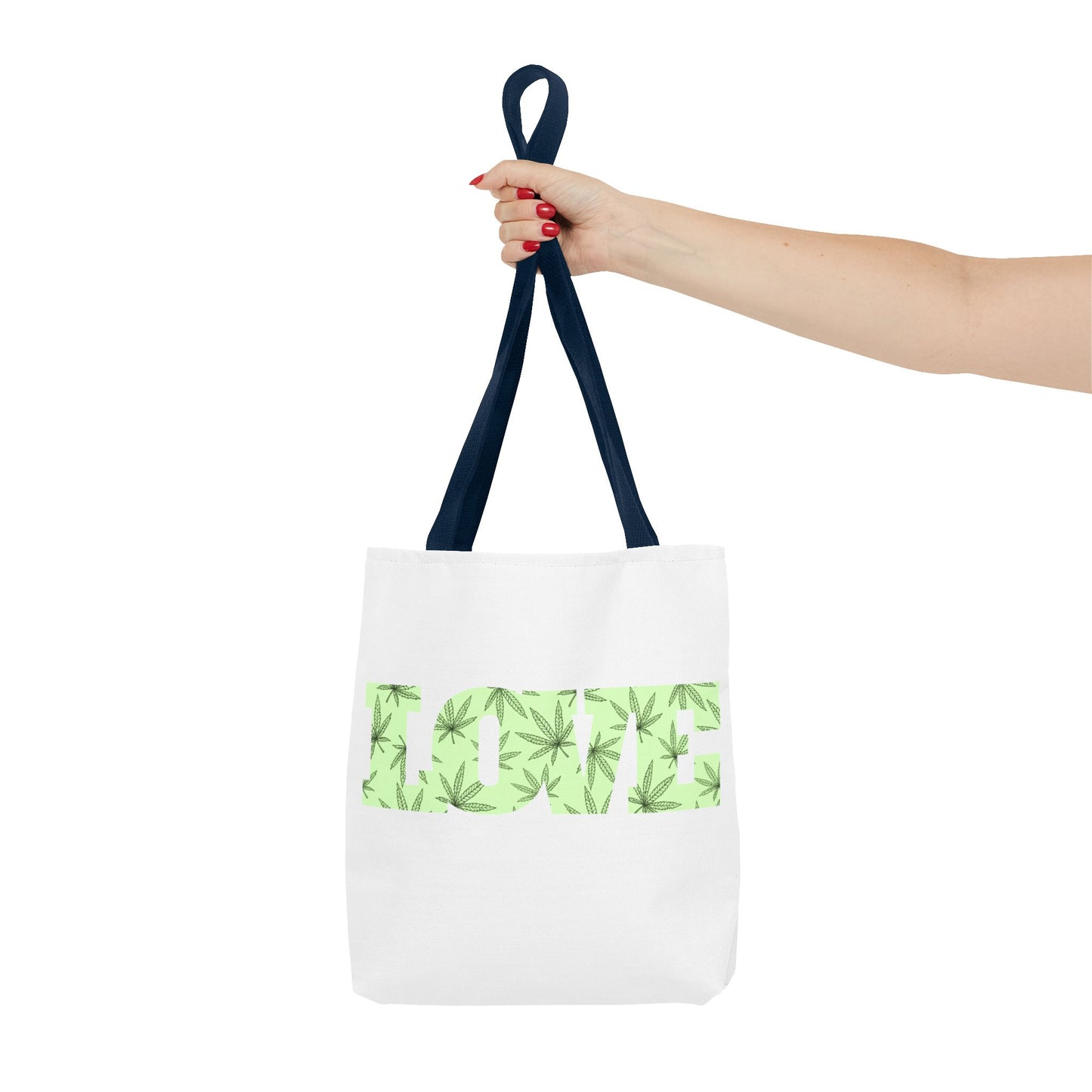 Green Love Tote Bag with Cannabis Leaf Design