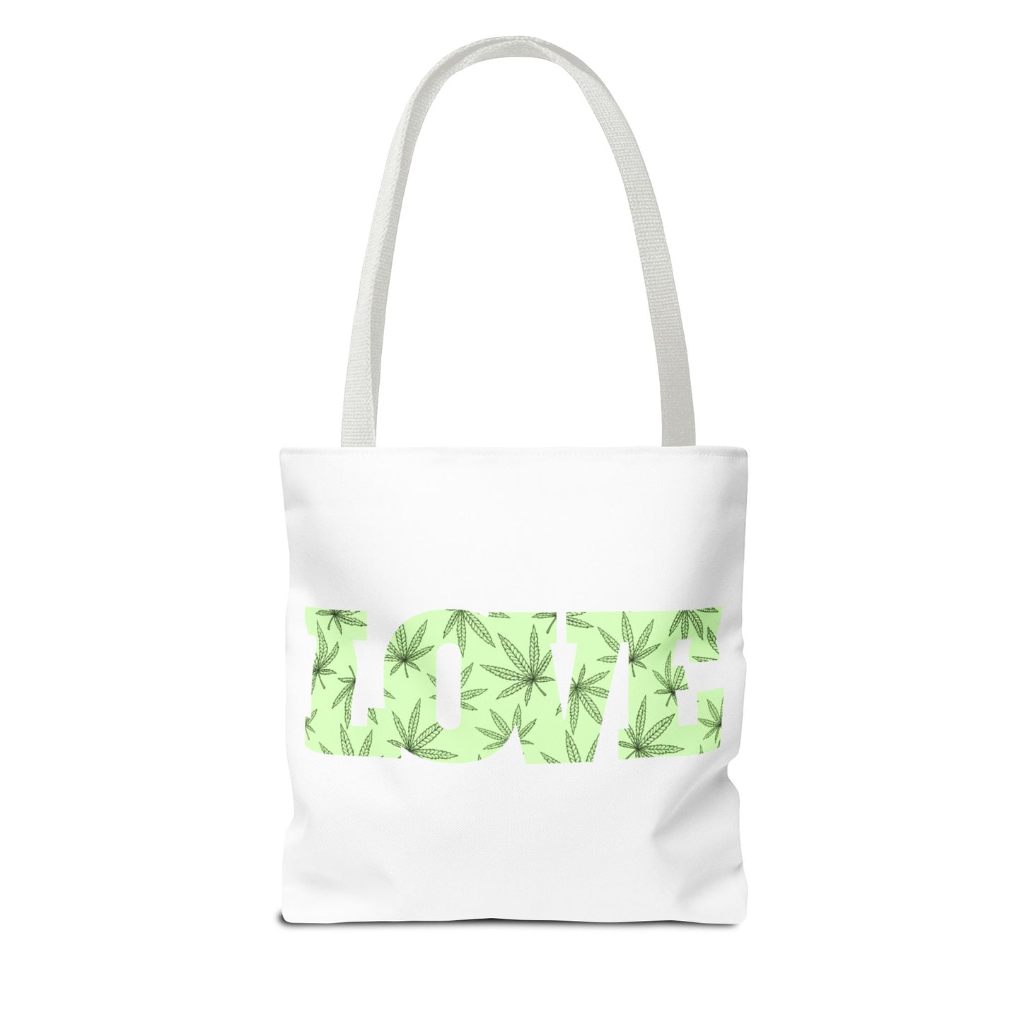 Green Love Tote Bag with Cannabis Leaf Design