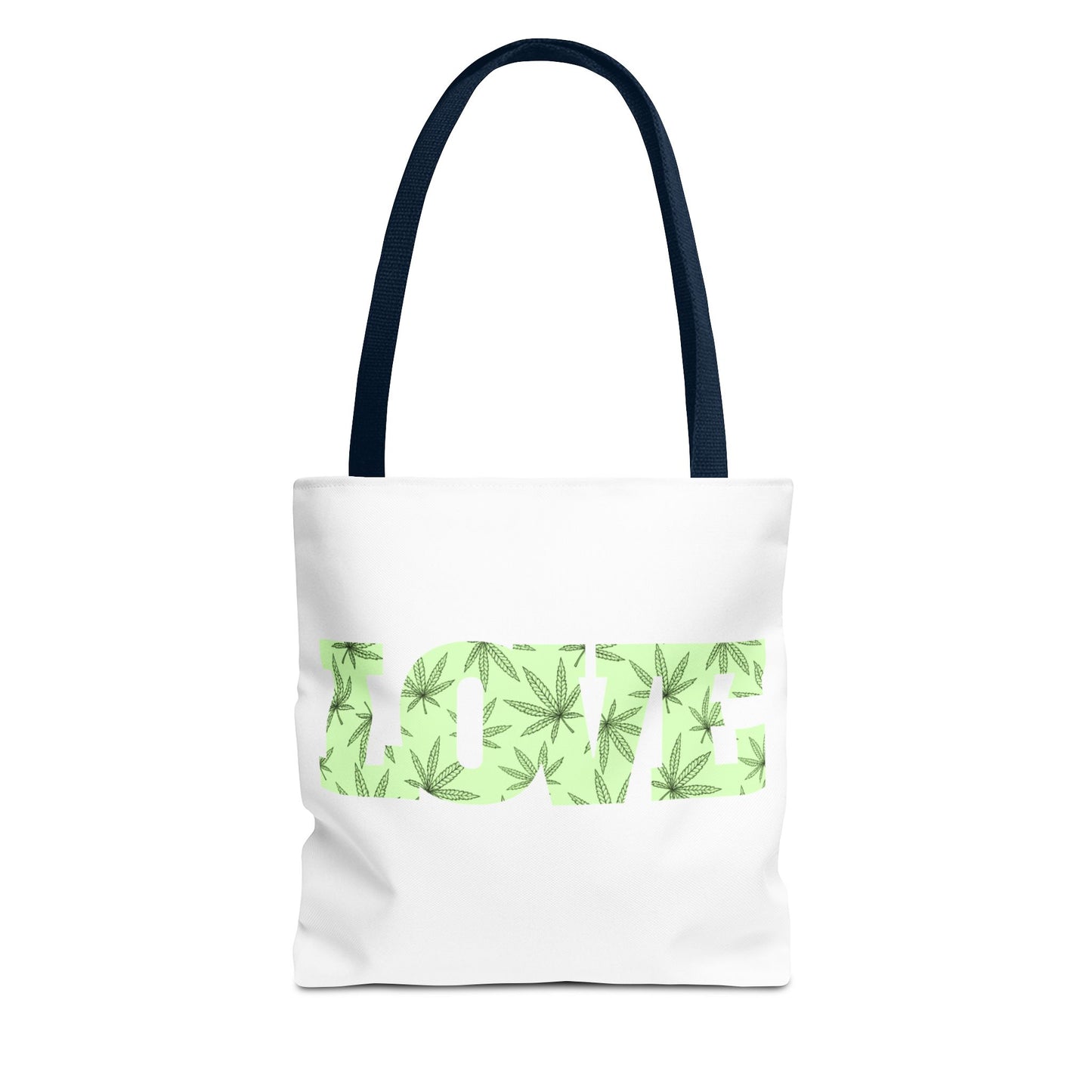 Green Love Tote Bag with Cannabis Leaf Design