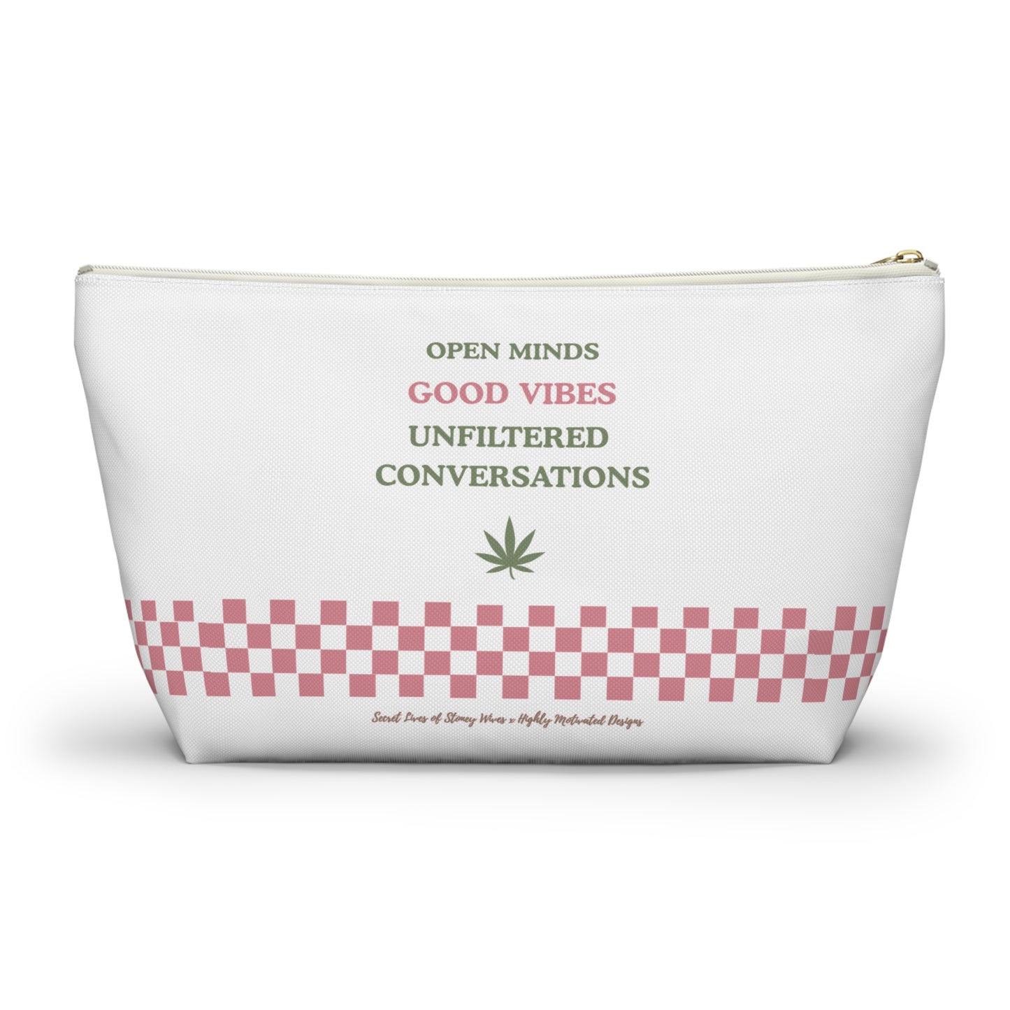 "SLOSW" Unfiltered Conversations Pouch | The Secret Lives Of Stoney Wives Podcast Merch | Pink Checkerboard Weed Accessory Bag