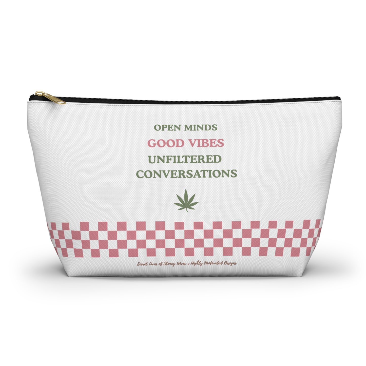 "SLOSW" Unfiltered Conversations Pouch | The Secret Lives Of Stoney Wives Podcast Merch | Pink Checkerboard Weed Accessory Bag
