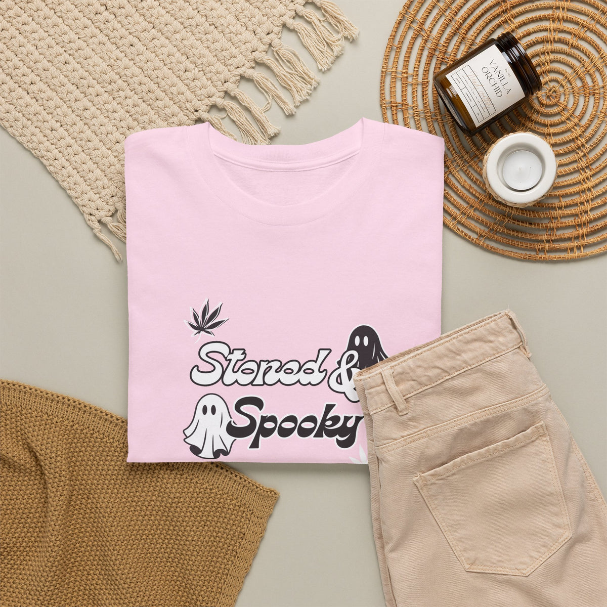 "Stoned & Spooky" Halloween T-Shirt | Retro Ghost Graphic Tee | Funny Spooky Season Shirt | Unisex Fall Streetwear | Highly Motivated Designs