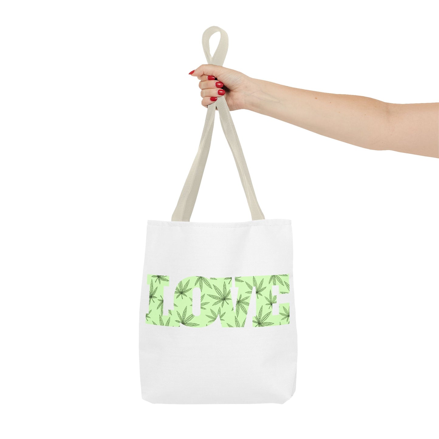 Green Love Tote Bag with Cannabis Leaf Design