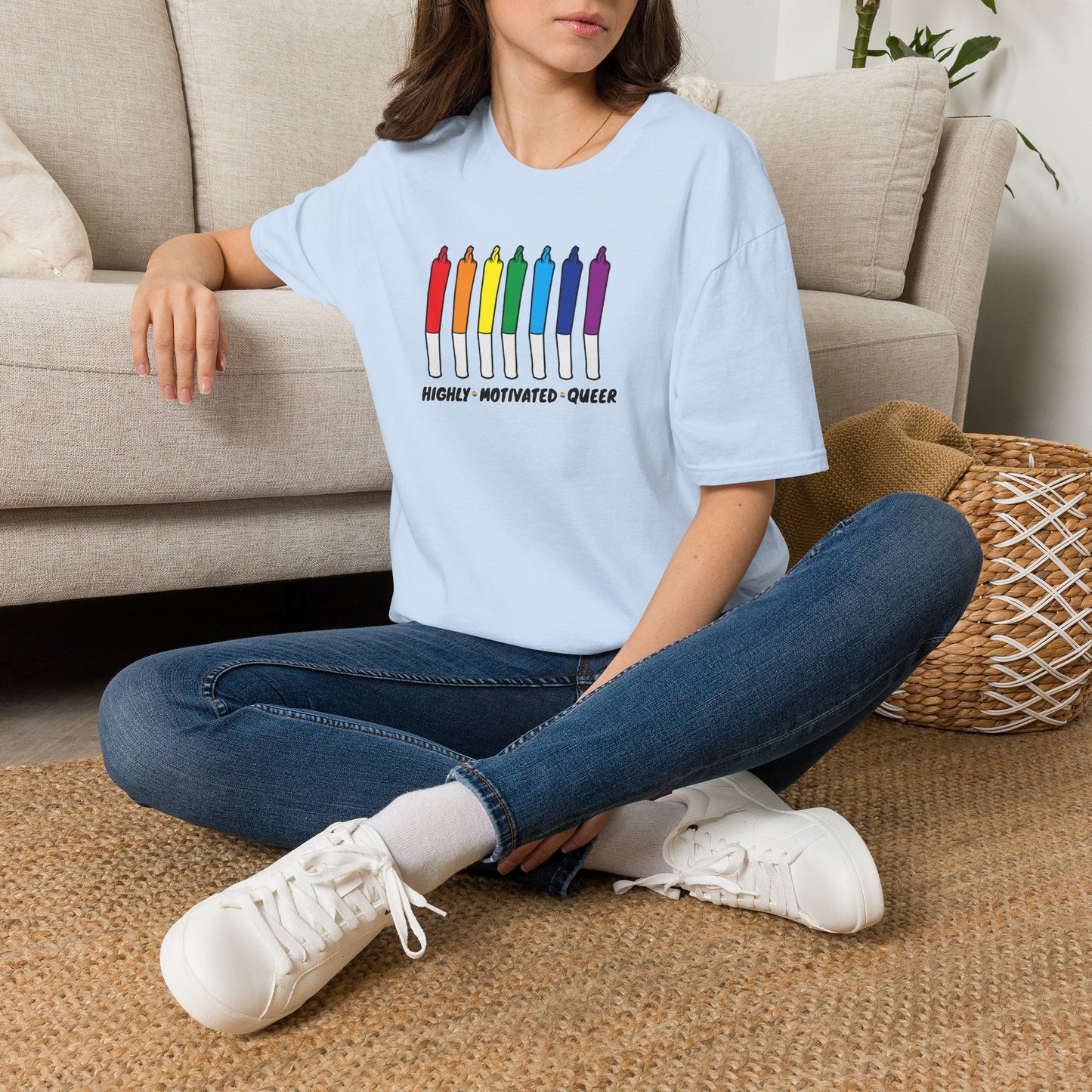 "PRIDE" Highly Motivated Queer T-Shirt | LGBTQIA+ Rainbow Graphic Tee | Colorful Unisex Streetwear Shirt | Pride Month Apparel | Highly Motivated Designs