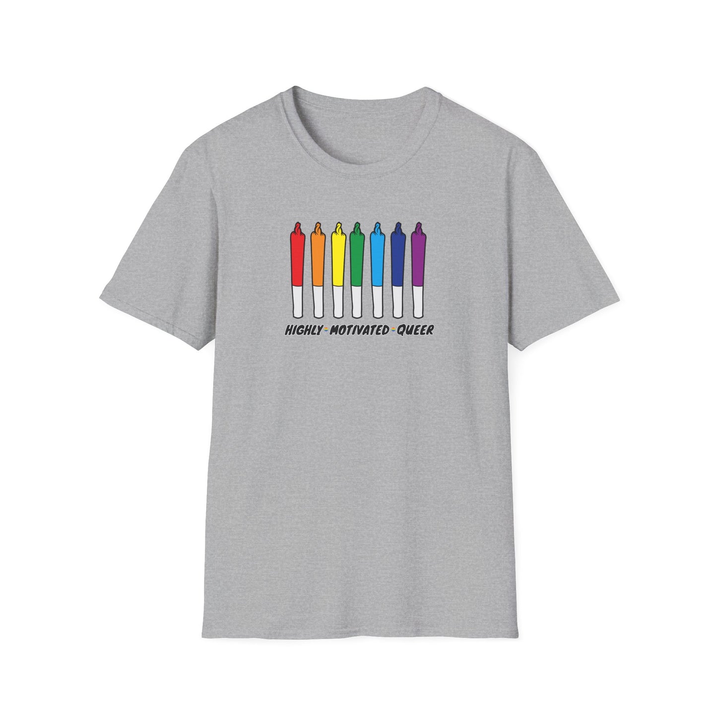 "PRIDE" Highly Motivated Queer T-Shirt | LGBTQIA+ Rainbow Graphic Tee | Colorful Unisex Streetwear Shirt | Pride Month Apparel | Highly Motivated Designs