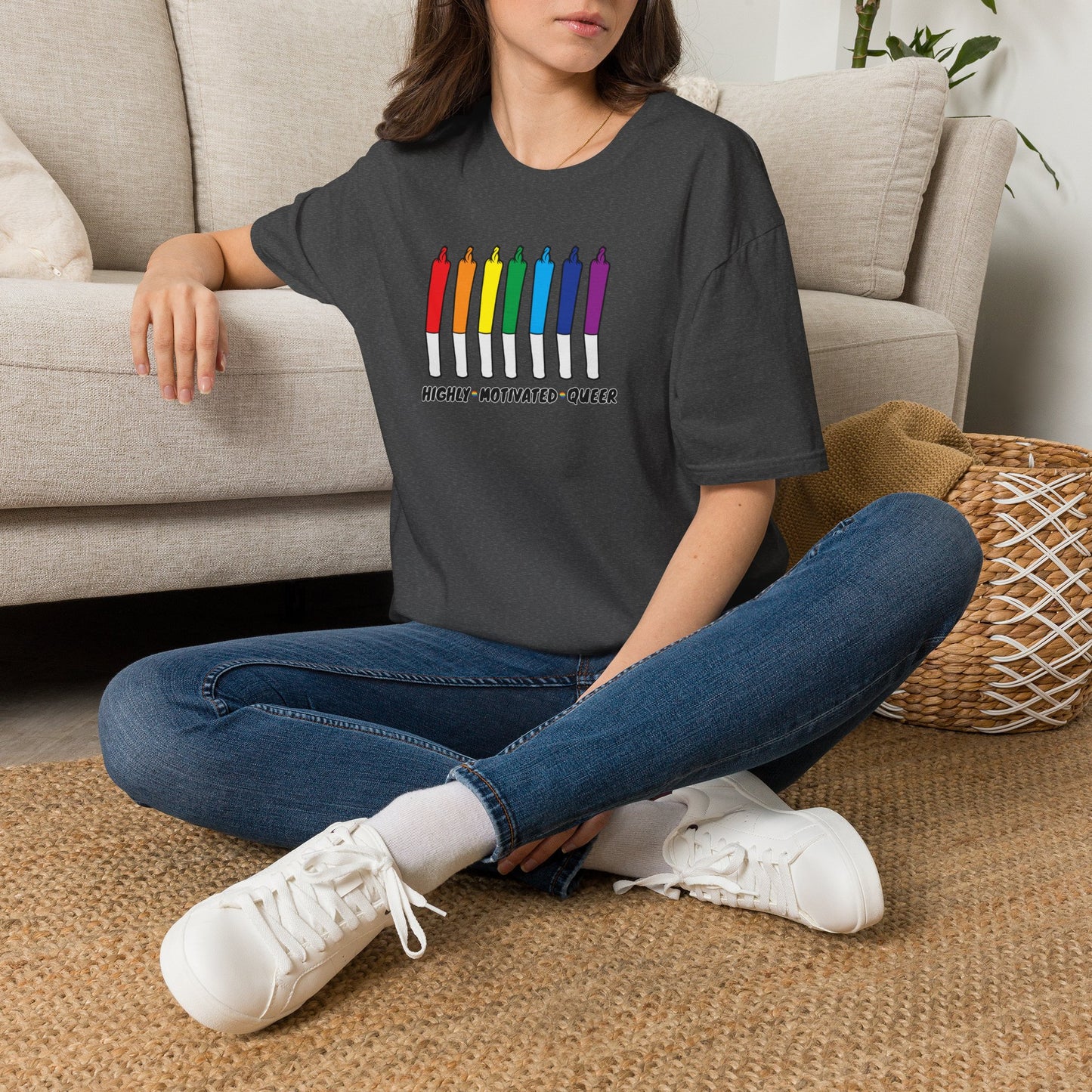 "PRIDE" Highly Motivated Queer T-Shirt | LGBTQIA+ Rainbow Graphic Tee | Colorful Unisex Streetwear Shirt | Pride Month Apparel | Highly Motivated Designs