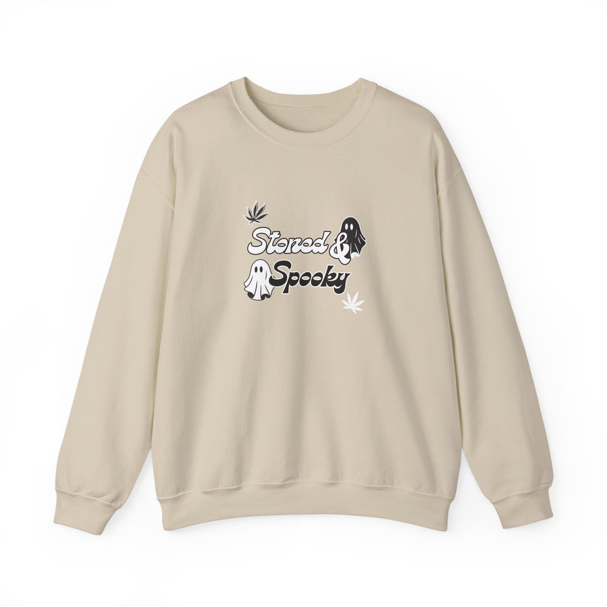 "Stoned & Spooky" Halloween Sweatshirt | Retro Ghost Graphic Crewneck | Cozy Fall Streetwear Pullover | Funny Spooky Season Sweater | Highly Motivated Designs