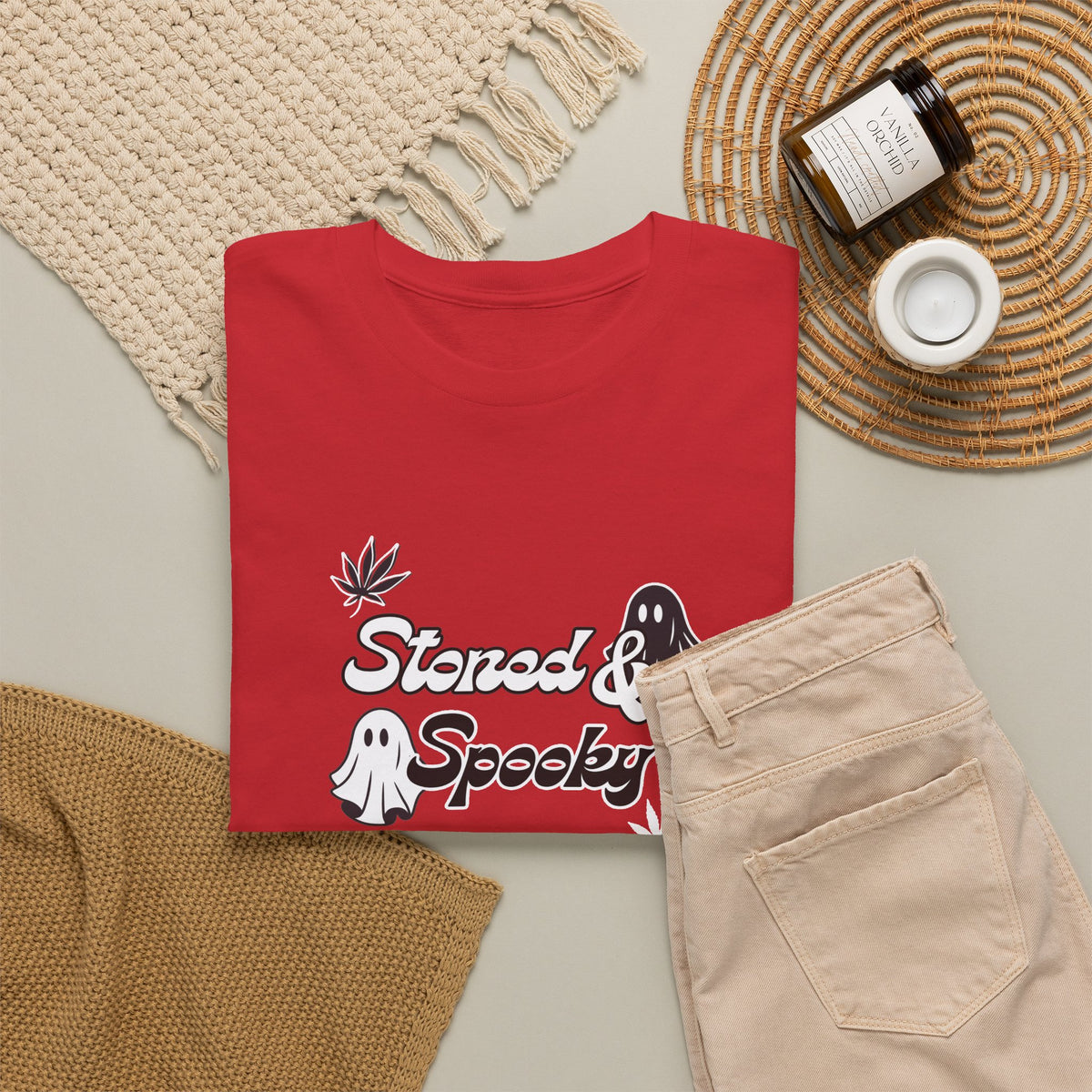 "Stoned & Spooky" Halloween T-Shirt | Retro Ghost Graphic Tee | Funny Spooky Season Shirt | Unisex Fall Streetwear | Highly Motivated Designs