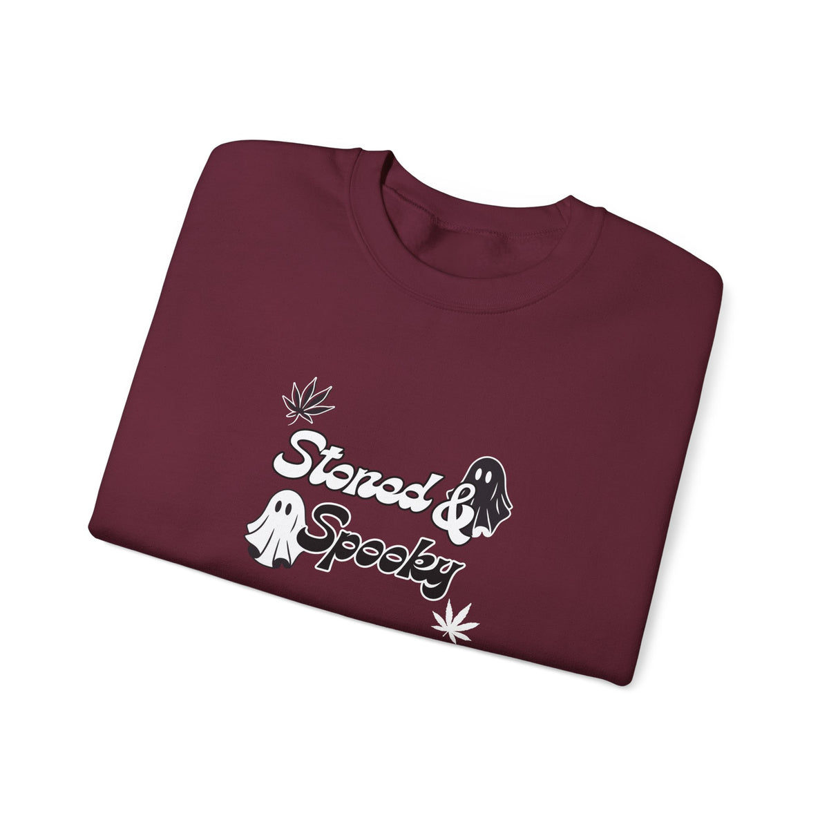 "Stoned & Spooky" Halloween Sweatshirt | Retro Ghost Graphic Crewneck | Cozy Fall Streetwear Pullover | Funny Spooky Season Sweater | Highly Motivated Designs