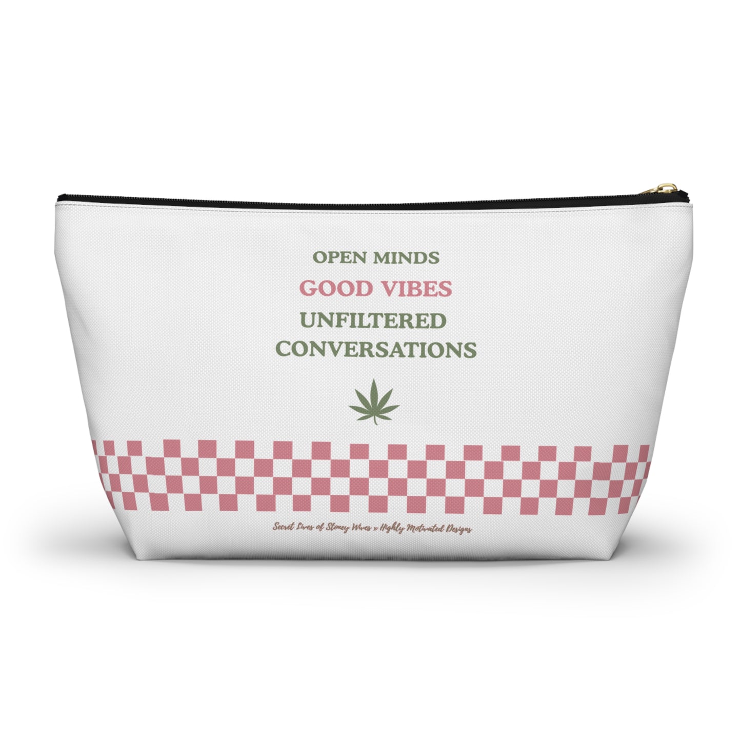 "SLOSW" Unfiltered Conversations Pouch | The Secret Lives Of Stoney Wives Podcast Merch | Pink Checkerboard Weed Accessory Bag