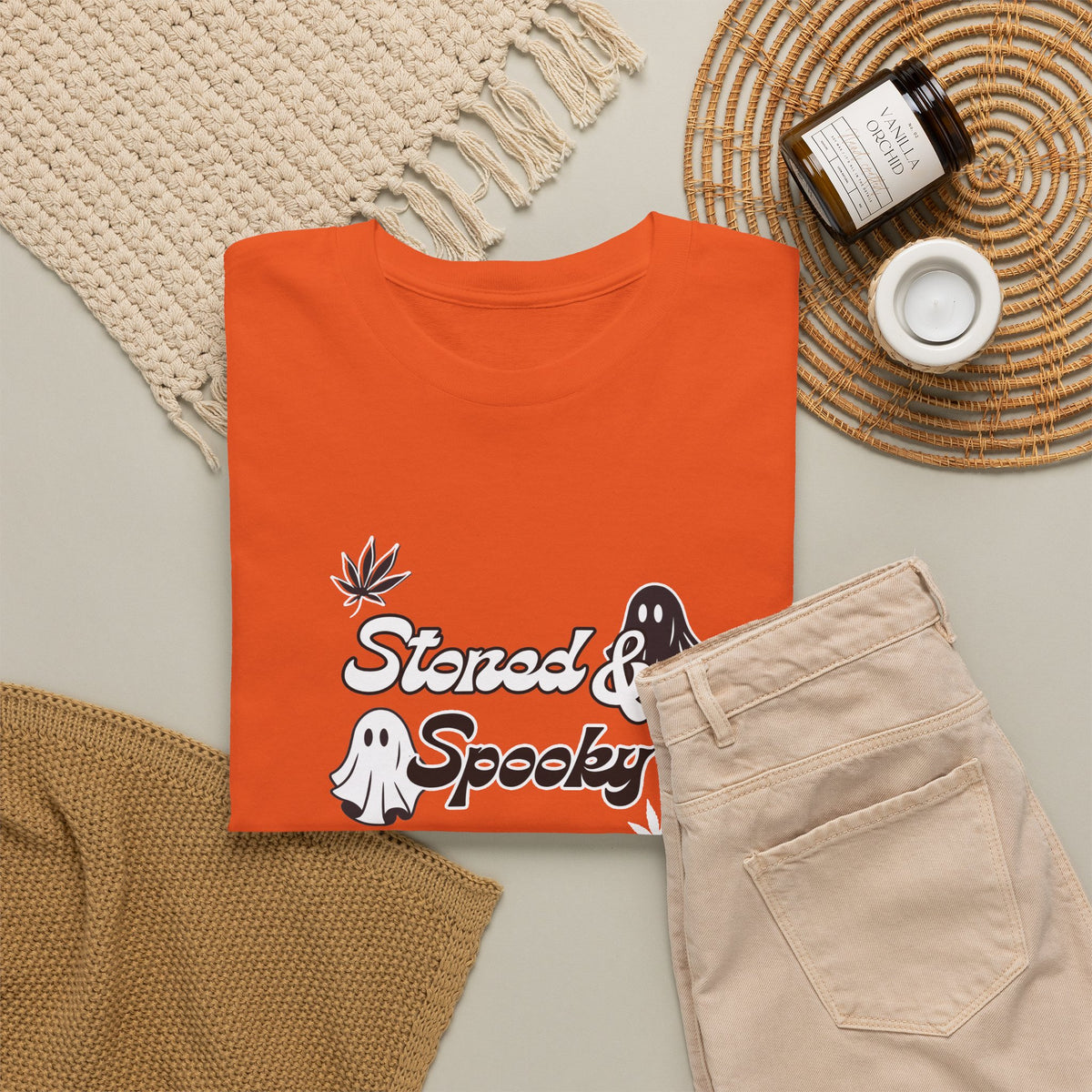 "Stoned & Spooky" Halloween T-Shirt | Retro Ghost Graphic Tee | Funny Spooky Season Shirt | Unisex Fall Streetwear | Highly Motivated Designs