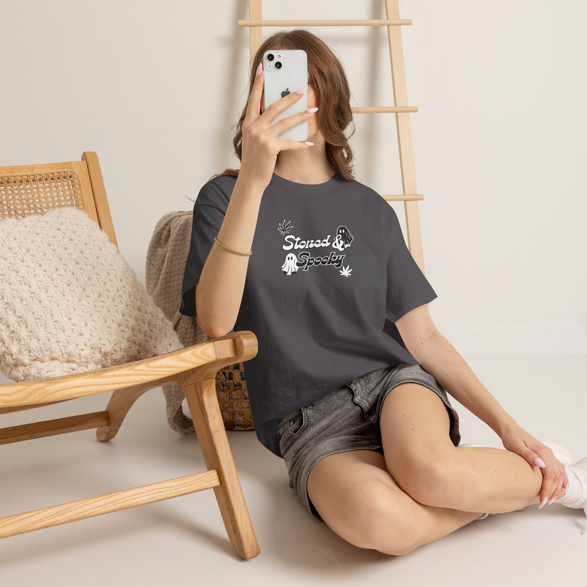 "Stoned & Spooky" Halloween T-Shirt | Retro Ghost Graphic Tee | Funny Spooky Season Shirt | Unisex Fall Streetwear | Highly Motivated Designs