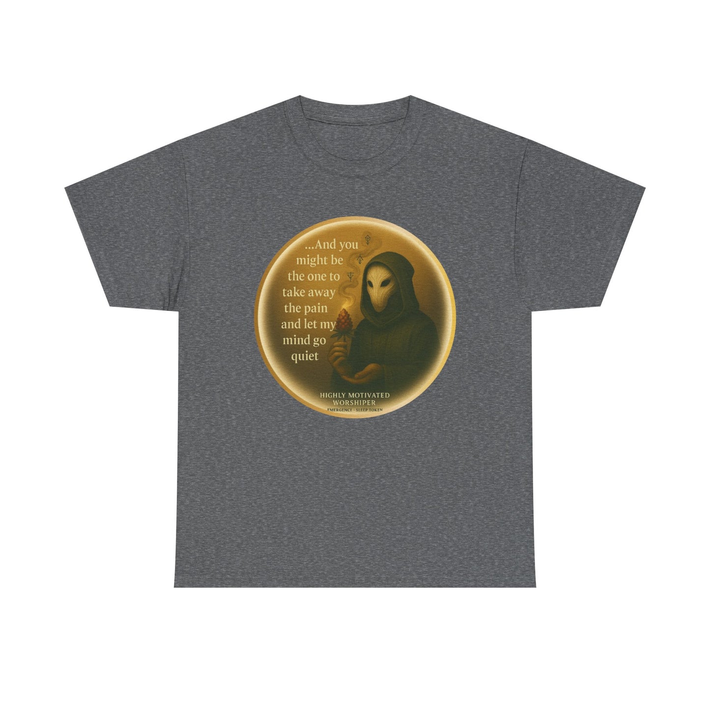 Highly Motivated Worshiper “Emergence” Tee – Sleep Token-Inspired Cannabis Art Tshirt