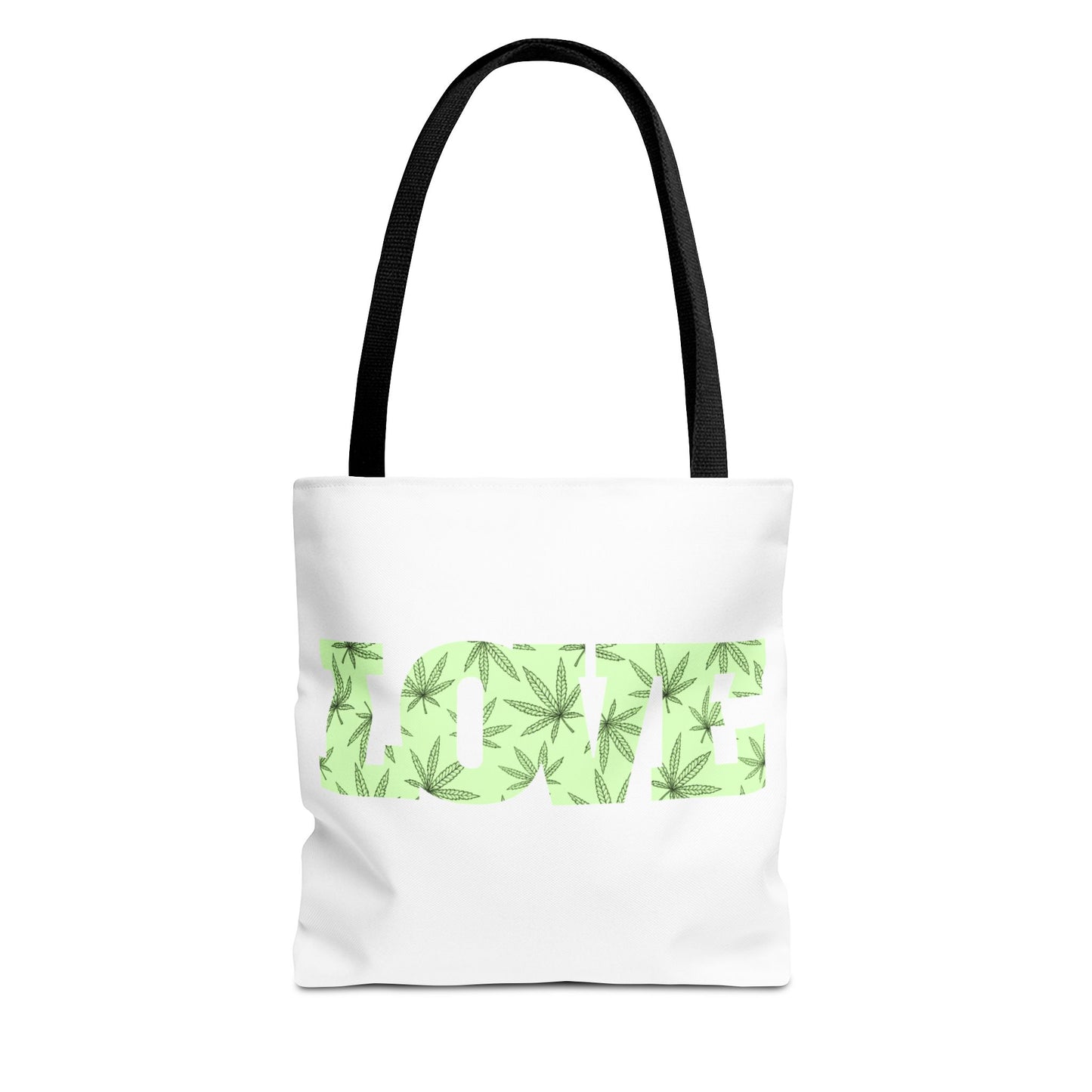 Green Love Tote Bag with Cannabis Leaf Design