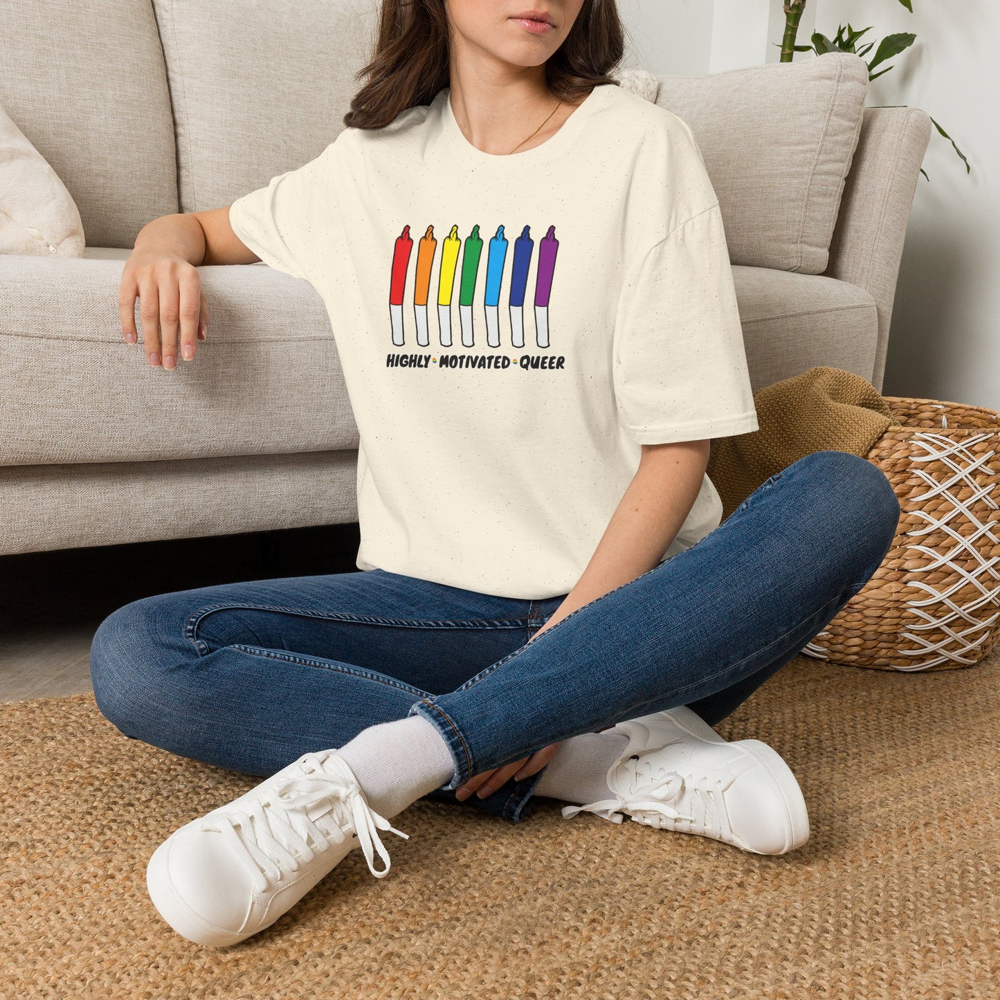 "PRIDE" Highly Motivated Queer T-Shirt | LGBTQIA+ Rainbow Graphic Tee | Colorful Unisex Streetwear Shirt | Pride Month Apparel | Highly Motivated Designs