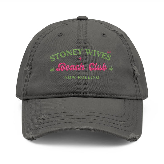 "SLOSW" Stoney Wives Beach Club Distressed Dad Hat | Embroidered Distressed Baseball Cap | Secret Lives of Stoney Wives Podcast Merch