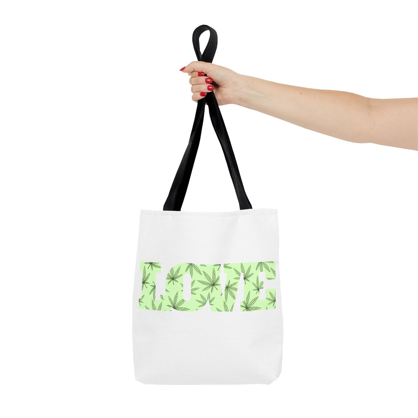 Green Love Tote Bag with Cannabis Leaf Design