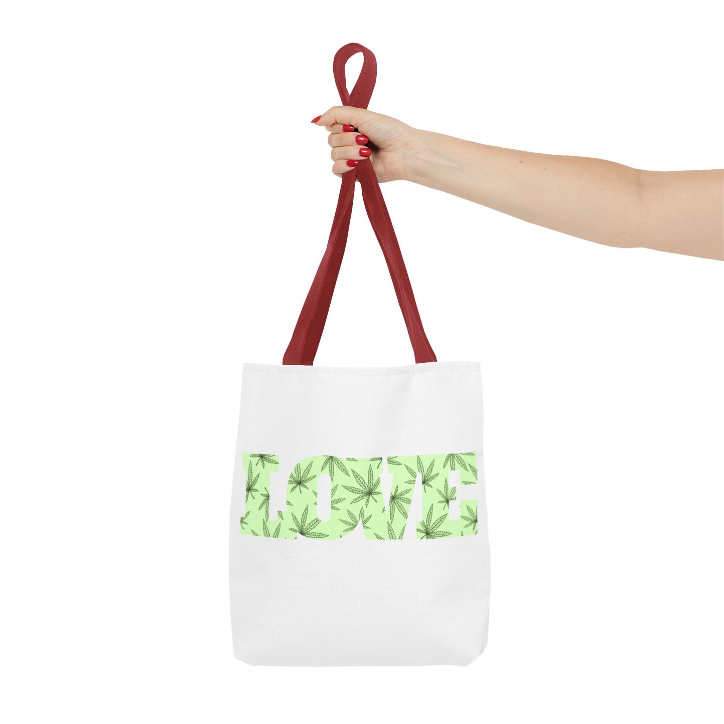 Green Love Tote Bag with Cannabis Leaf Design