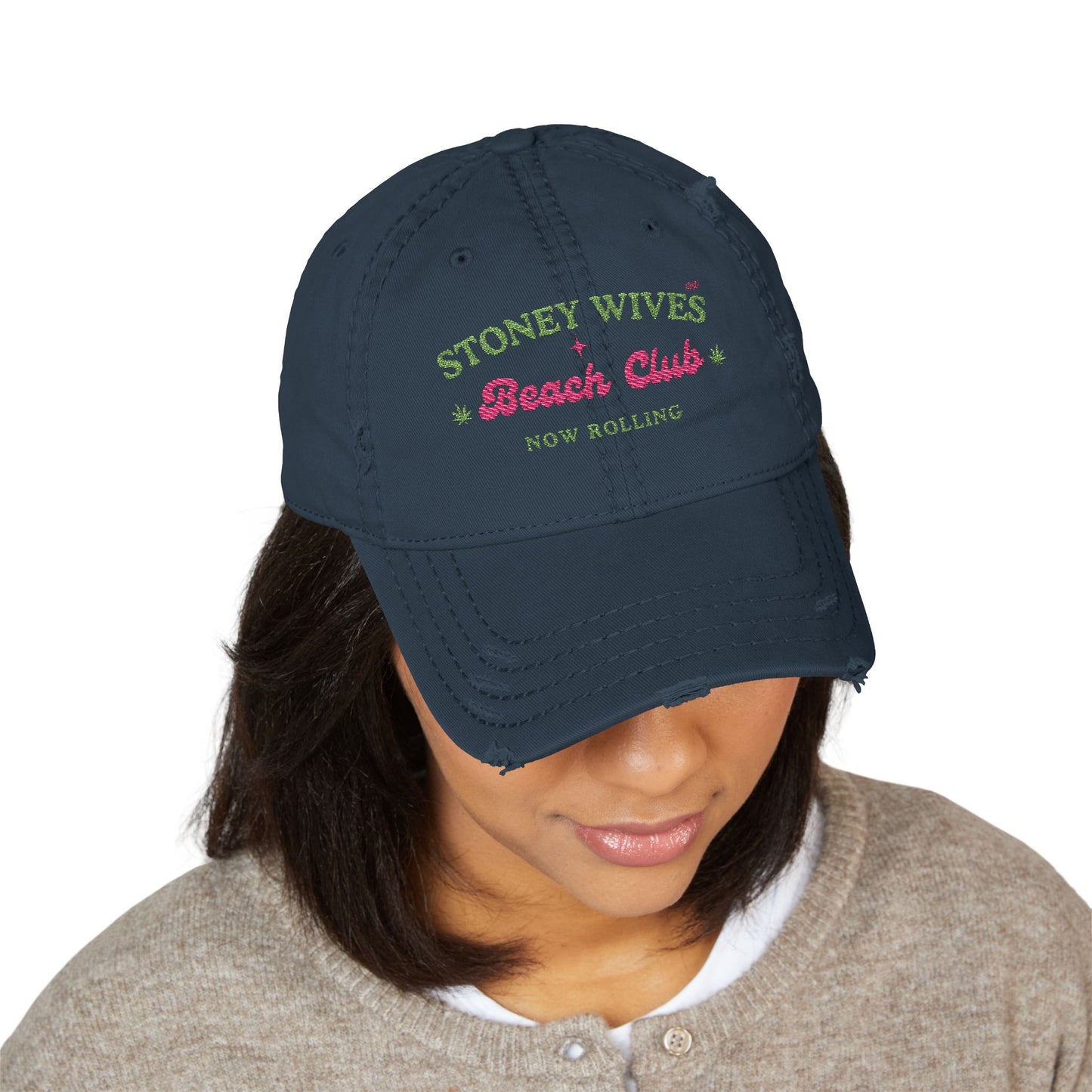 "SLOSW" Stoney Wives Beach Club Distressed Dad Hat | Embroidered Distressed Baseball Cap | The Secret Lives of Stoney Wives Podcast Merch