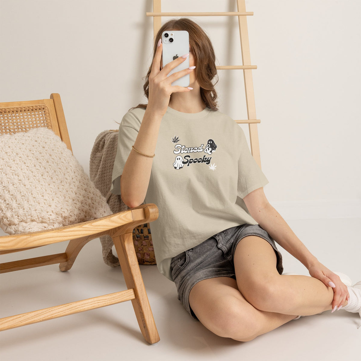"Stoned & Spooky" Halloween T-Shirt | Retro Ghost Graphic Tee | Funny Spooky Season Shirt | Unisex Fall Streetwear | Highly Motivated Designs