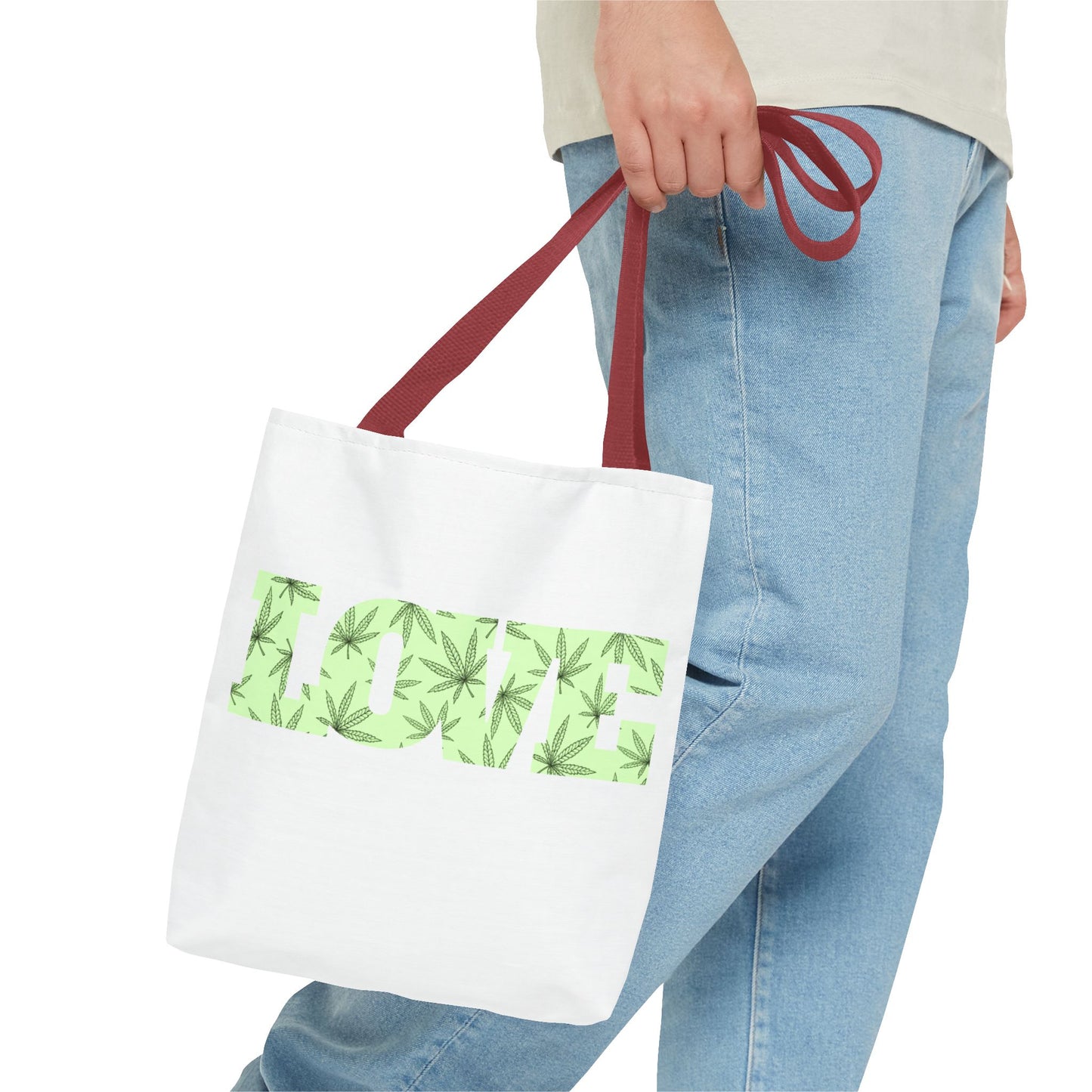 Green Love Tote Bag with Cannabis Leaf Design