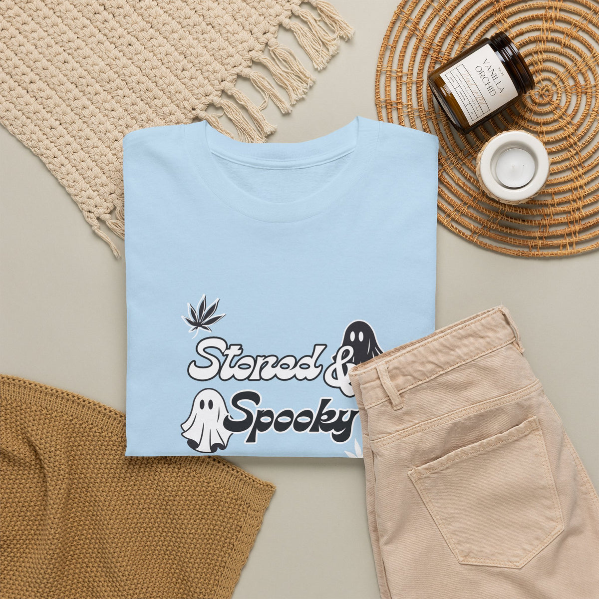 "Stoned & Spooky" Halloween T-Shirt | Retro Ghost Graphic Tee | Funny Spooky Season Shirt | Unisex Fall Streetwear | Highly Motivated Designs