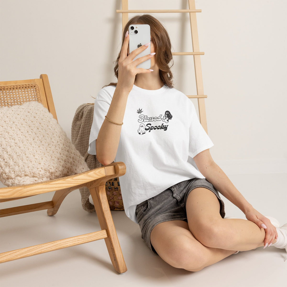 "Stoned & Spooky" Halloween T-Shirt | Retro Ghost Graphic Tee | Funny Spooky Season Shirt | Unisex Fall Streetwear | Highly Motivated Designs