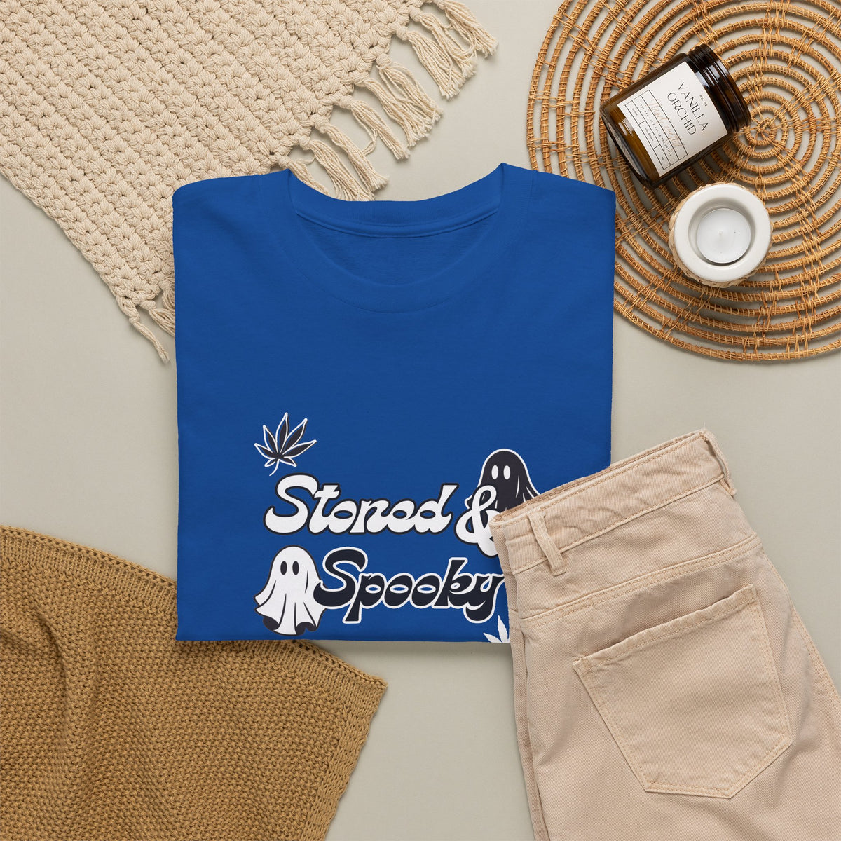 "Stoned & Spooky" Halloween T-Shirt | Retro Ghost Graphic Tee | Funny Spooky Season Shirt | Unisex Fall Streetwear | Highly Motivated Designs