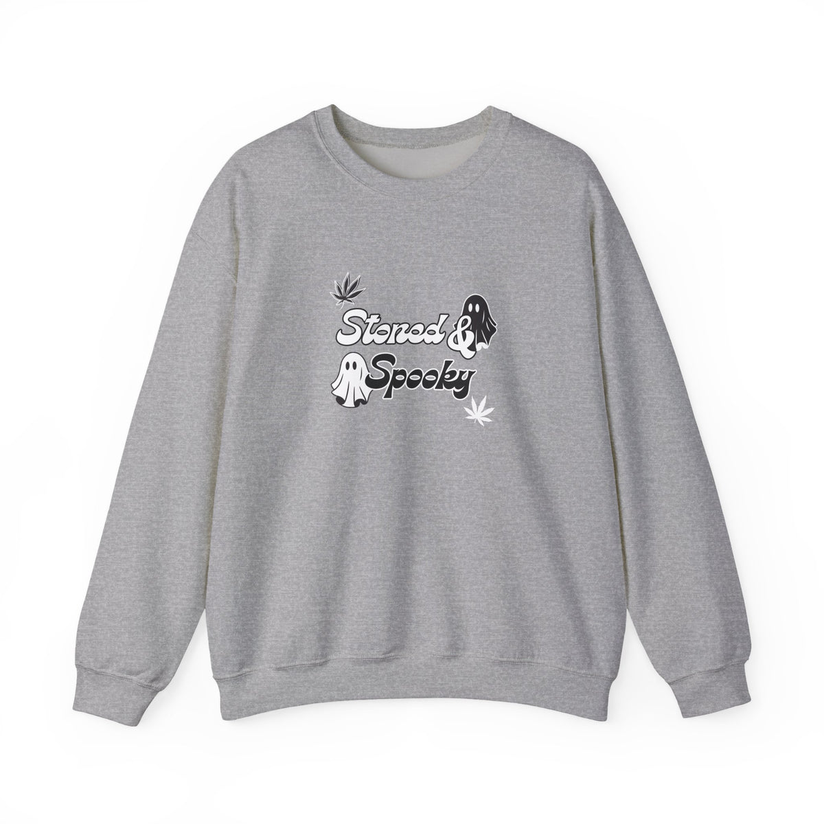 "Stoned & Spooky" Halloween Sweatshirt | Retro Ghost Graphic Crewneck | Cozy Fall Streetwear Pullover | Funny Spooky Season Sweater | Highly Motivated Designs