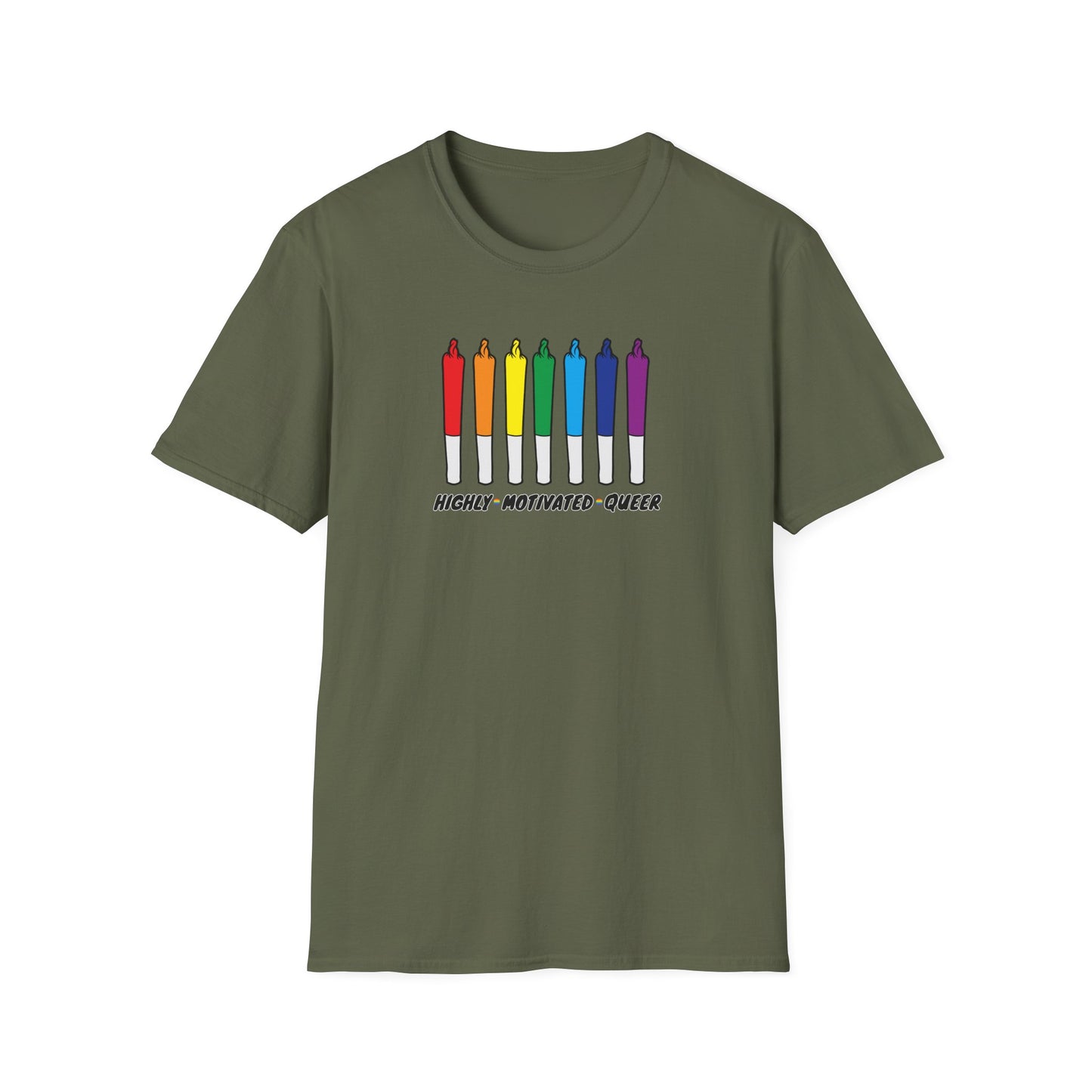 "PRIDE" Highly Motivated Queer T-Shirt | LGBTQIA+ Rainbow Graphic Tee | Colorful Unisex Streetwear Shirt | Pride Month Apparel | Highly Motivated Designs